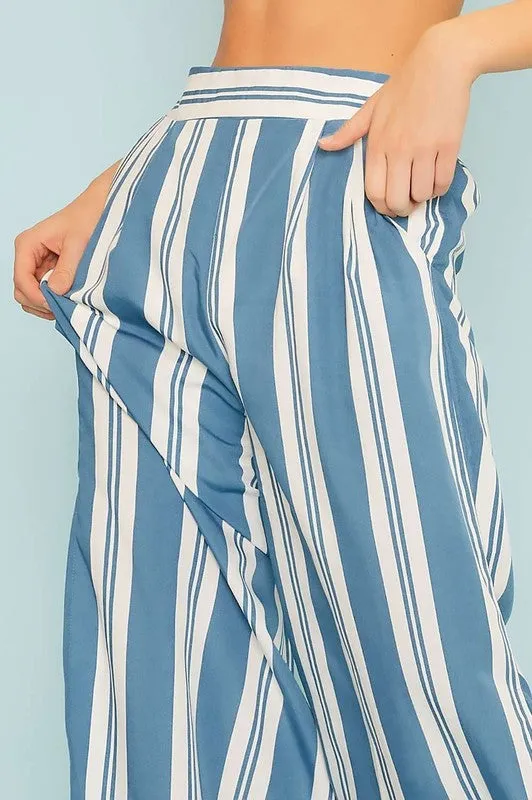 Blue Back Smoking Waist Side Pockets Stripe Silt Pants
