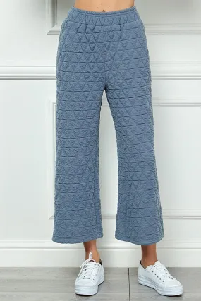 Blue Quilted Cropped Wide Pants