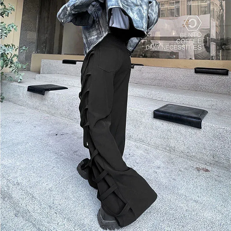 Casual Ribbon Decoration Solid Color Pants