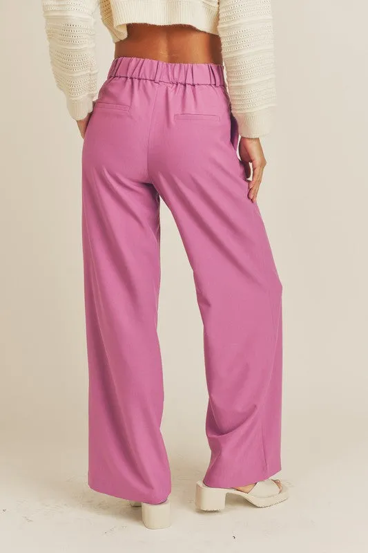 Deep Orchid High Rise Pleated Wide Leg Trousers