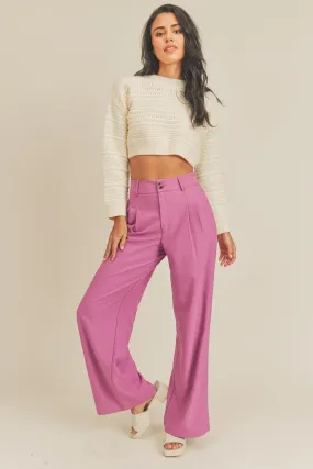 Deep Orchid High Rise Pleated Wide Leg Trousers