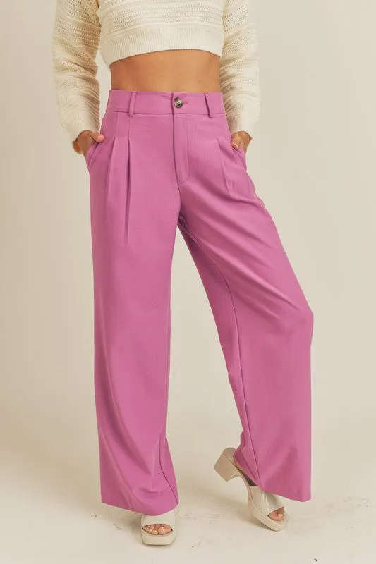 Deep Orchid High Rise Pleated Wide Leg Trousers