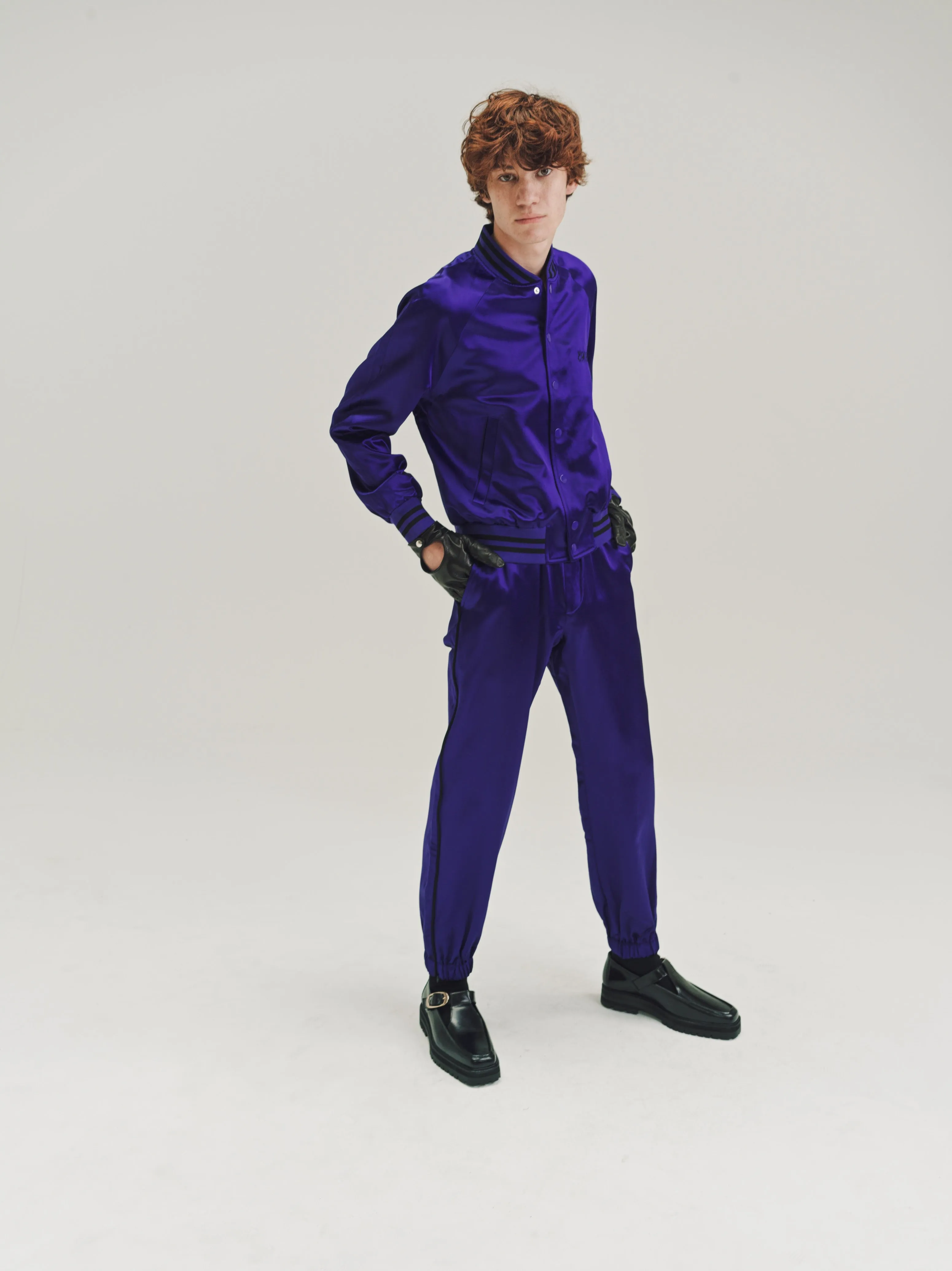 Deep Purple Satin Slim Track Pants