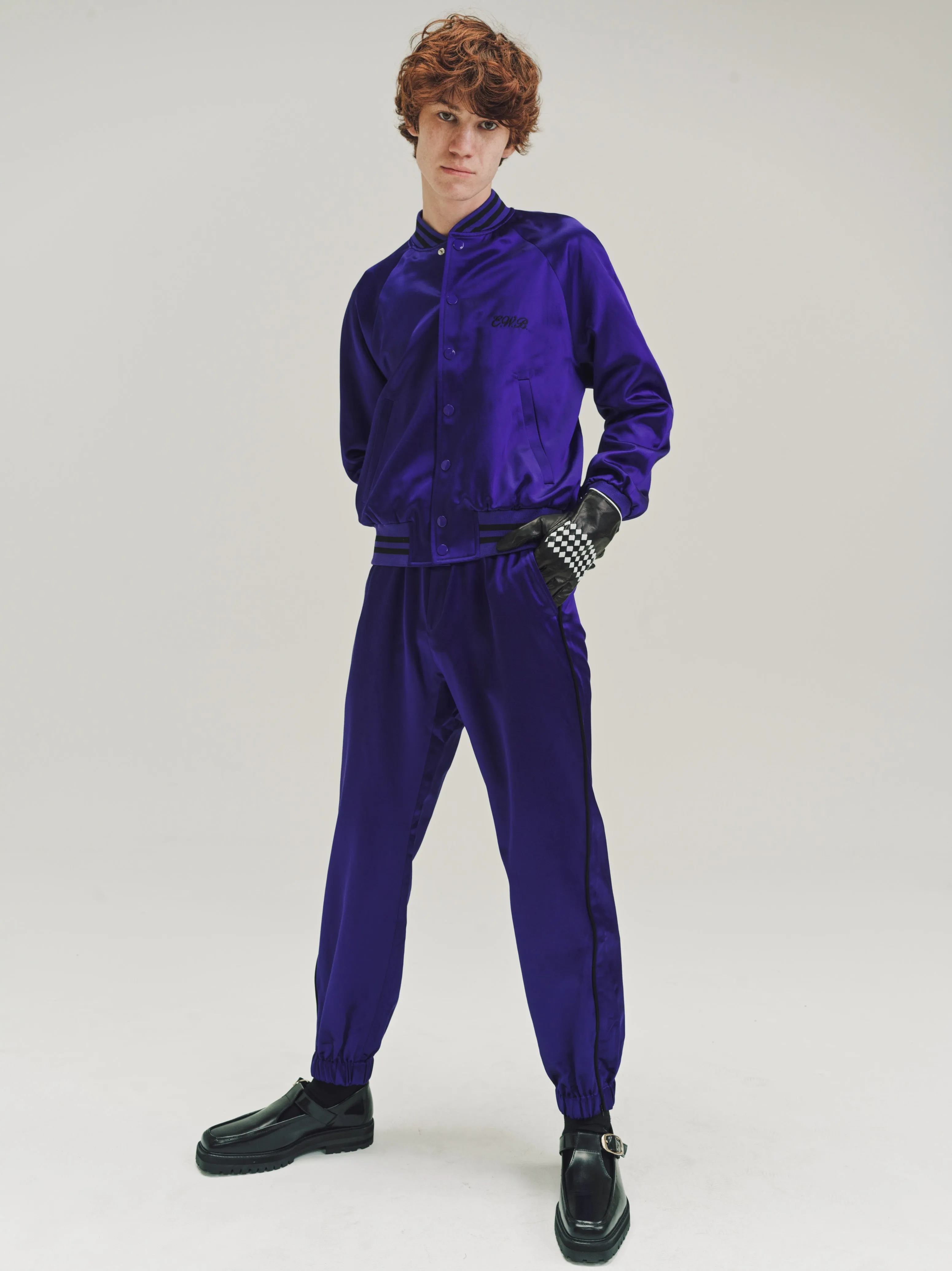 Deep Purple Satin Slim Track Pants