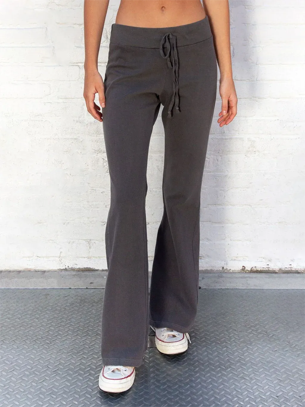 Girlary Gray Cotton Drawstring Flare Pant Autumn Woman High Waist Slim Sport Long Pants Female Simple Casual Y2k Trousers Chic