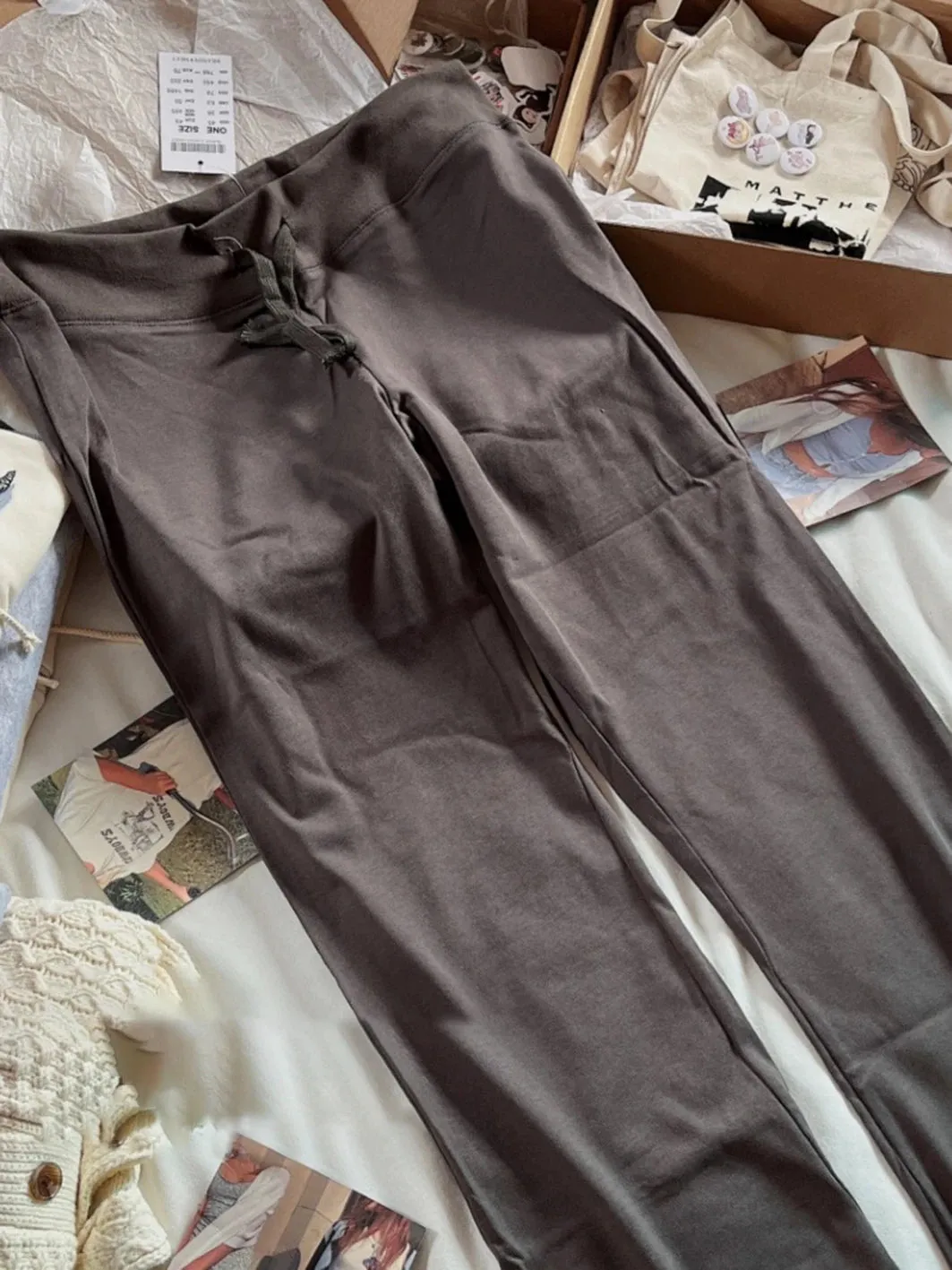 Girlary Gray Cotton Drawstring Flare Pant Autumn Woman High Waist Slim Sport Long Pants Female Simple Casual Y2k Trousers Chic